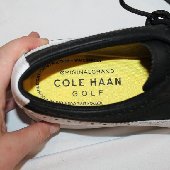 NIB COLE HAAN MEN'S ZEROGRAND OG TOUR‎ GOLD SHOES WHITE BLACK - Picture 7 of 8